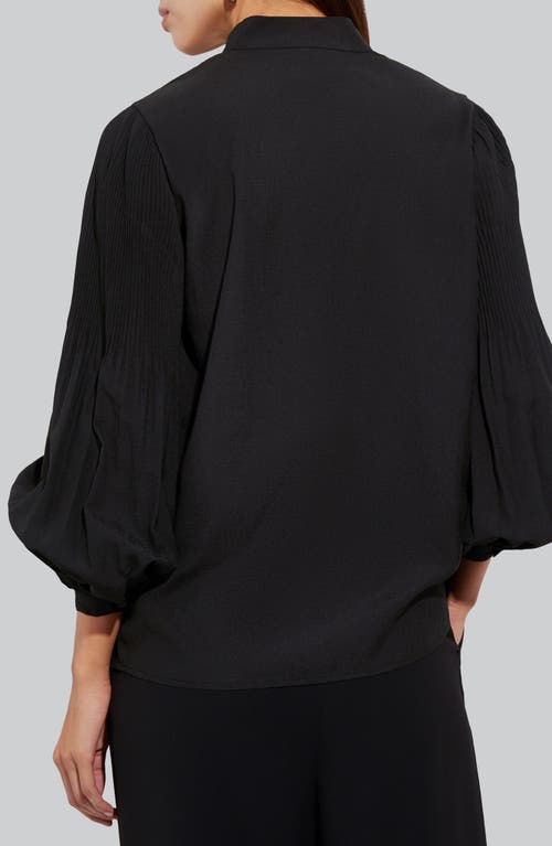 Misook Balloon Sleeve Stand Collar Button-up Shirt In Black