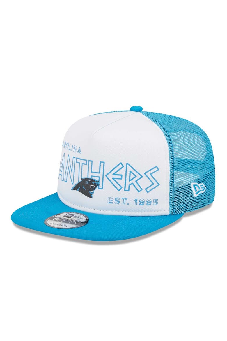 Men's New Era White/Blue Carolina Panthers Banger 9FIFTY Trucker Snapback Hat, Main, color, White