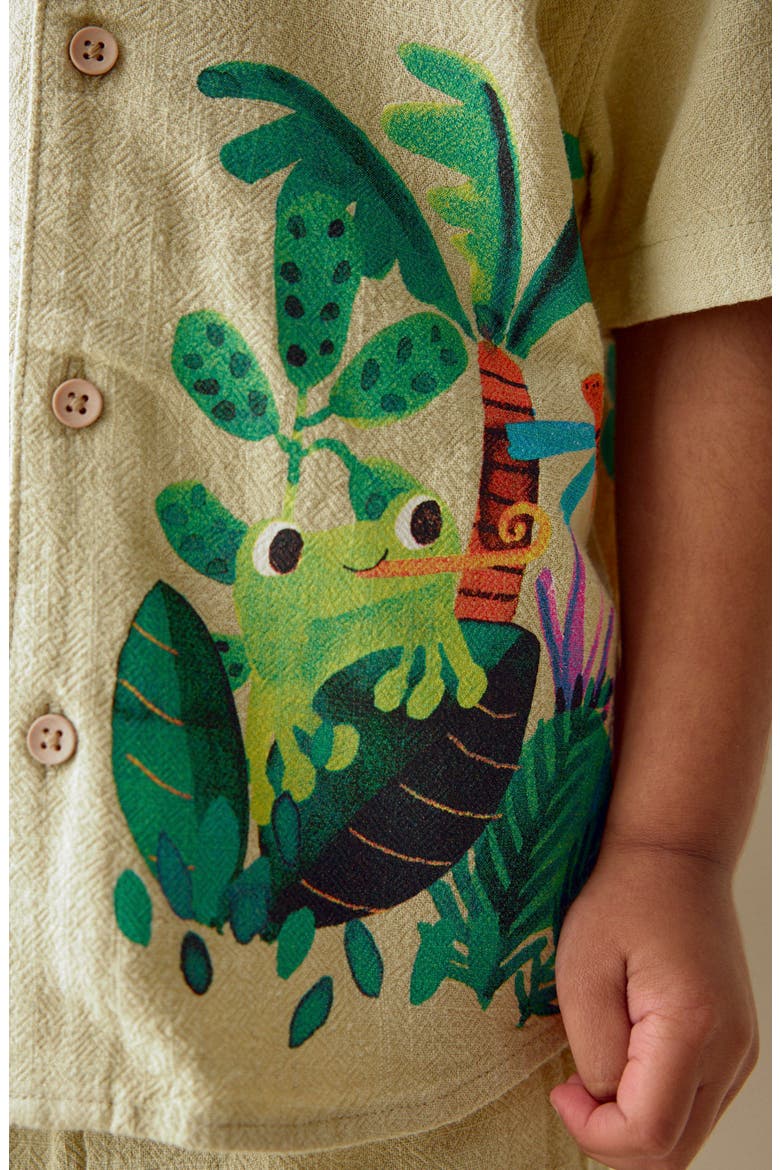 Kids' Jungle Print Camp Shirt & Shorts Set, Alternate, color, BEIGE PRINT