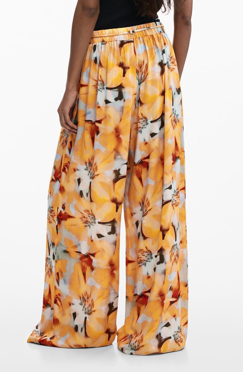 Desigual Tie Waist Print Wide Leg Pants, Alternate, color, Light Blue