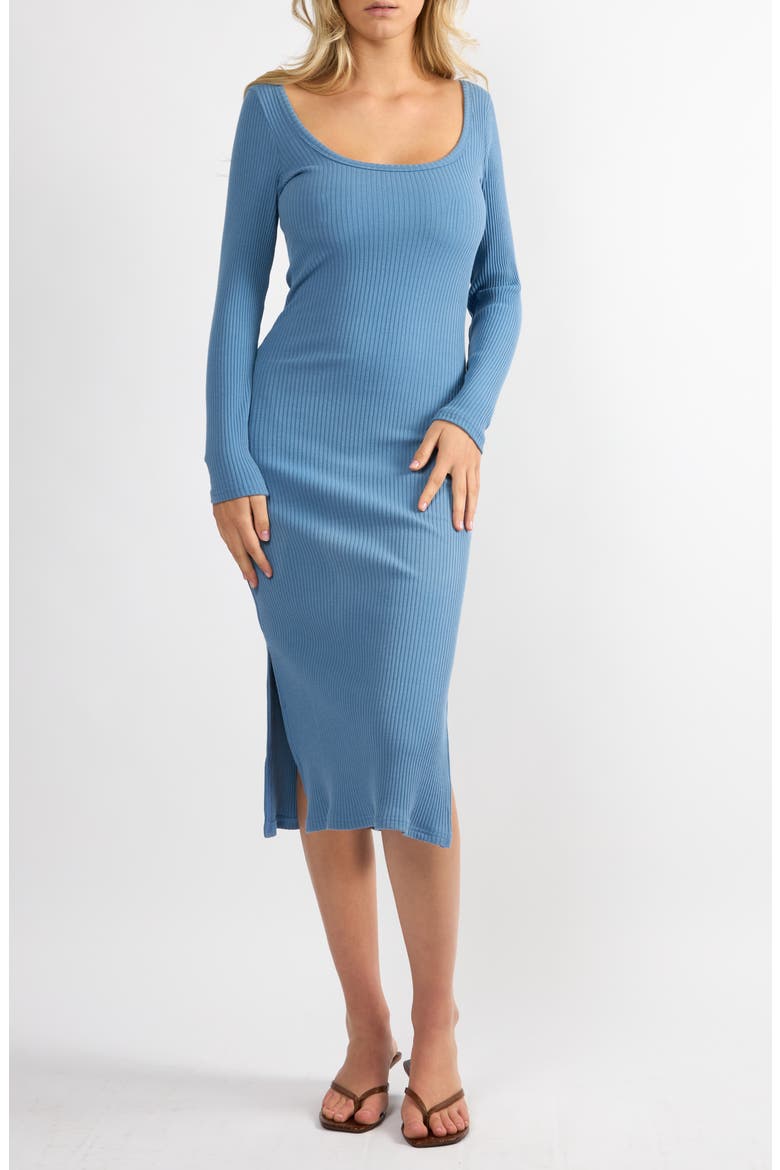 She's The Boss Long Sleeve Cotton Blend Rib Sweater Dress, Main, color, BLUE