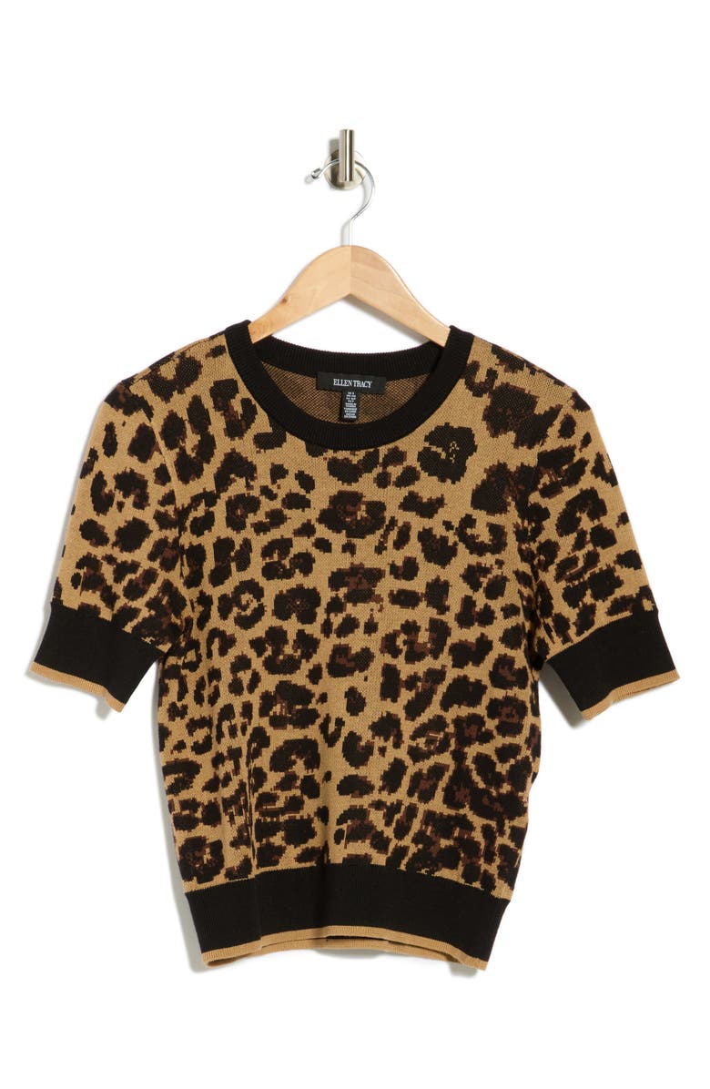 Ellen Tracy Leopard Spot Short Sleeve Crop Sweater, Alternate, color, 