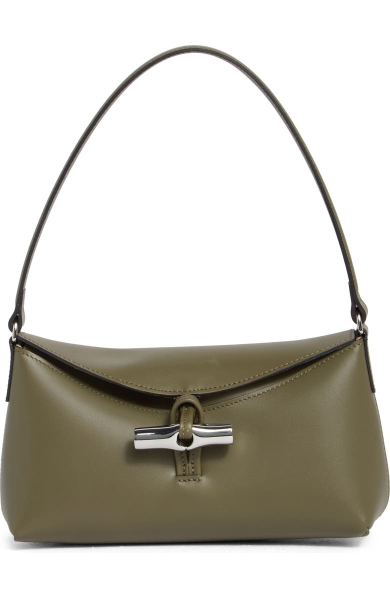 Longchamp Le Roseau Leather Shoulder Bag, Main, color, Khaki