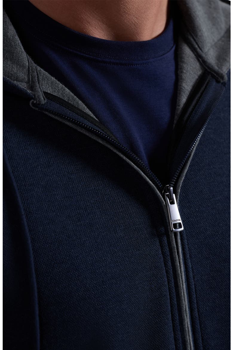 Piqué zip-Up Hoodie, Alternate, color, NAVY