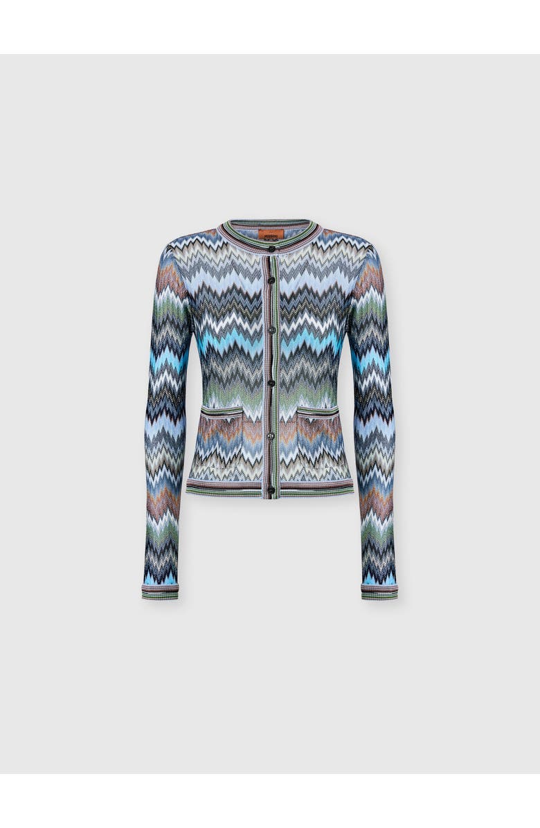 Missoni Snake-pattern Viscose Chevron Cardigan With Patch Pockets, Main, color, Green& Brown