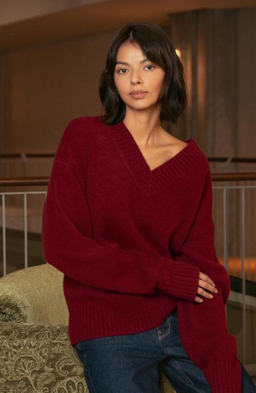 Italic Francesca Cashmere V-neck Sweater In Red