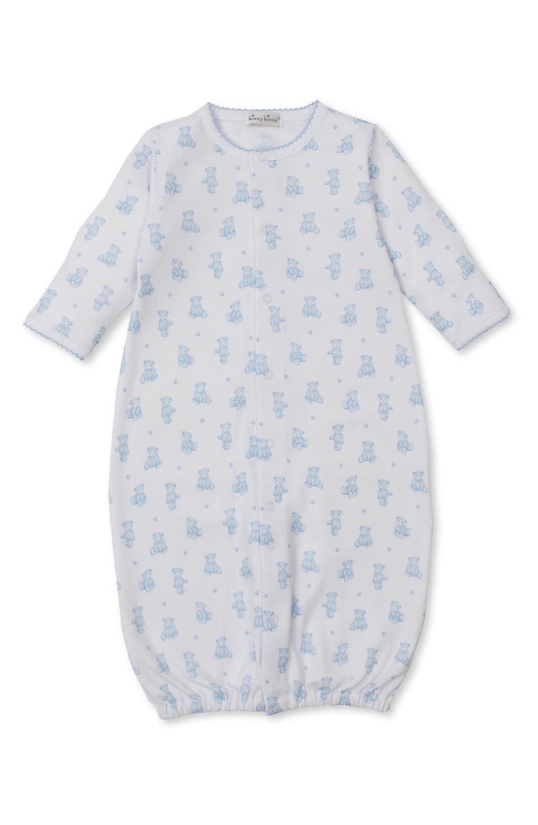 Kissy Kissy Teddy Bear Print Convertible Pima Cotton Gown, Main, color, Light Blue