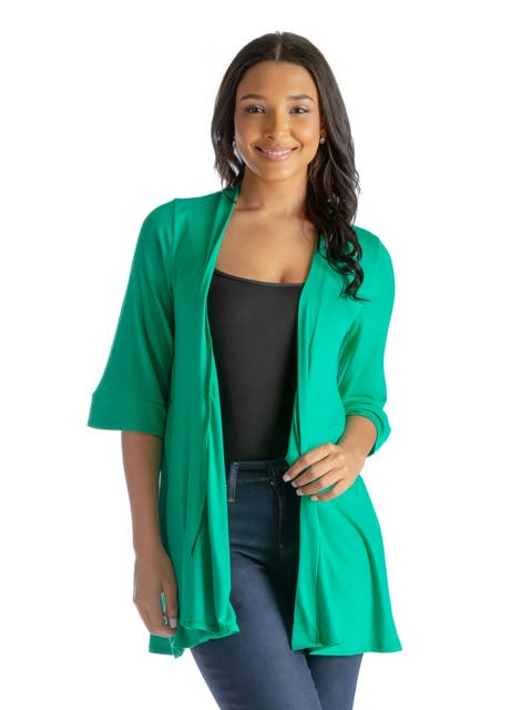 Open Front Elbow Length Sleeve Cardigan