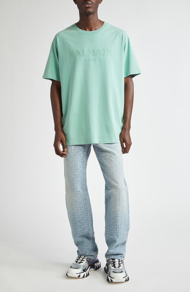 Balmain Embroidered Logo Organic Cotton T-Shirt, Alternate, color, 