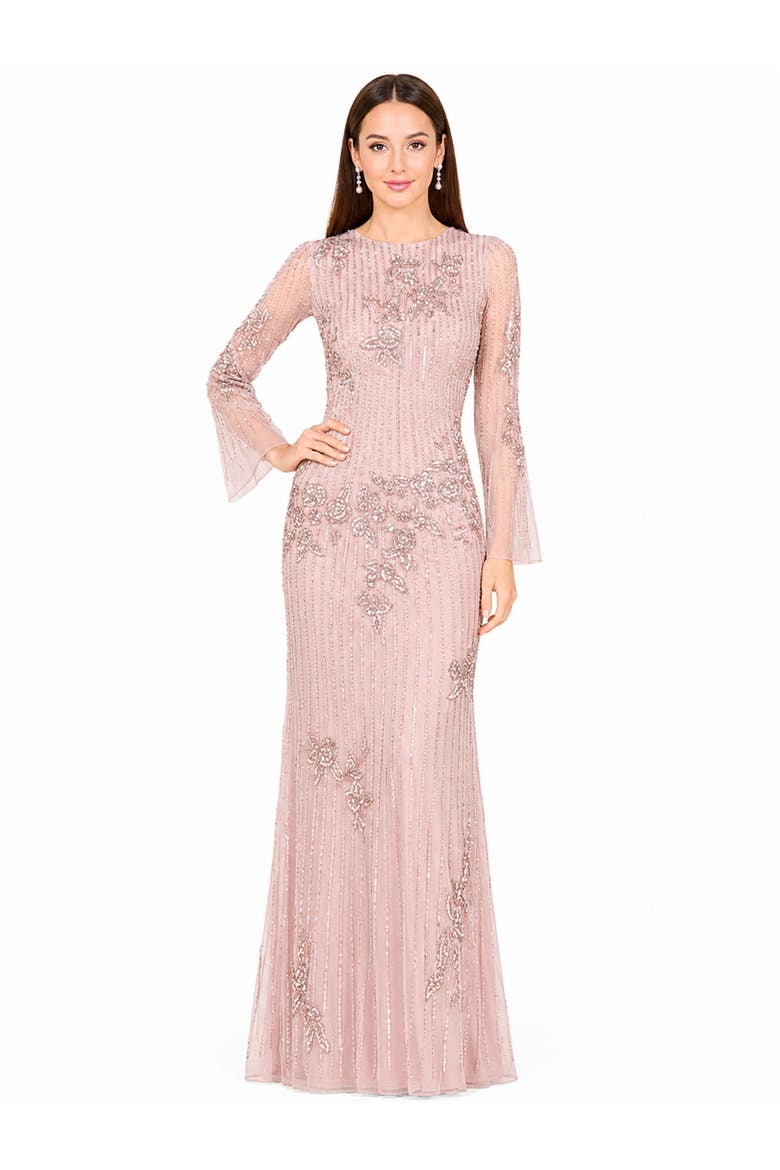 Beaded Faux-Wrap V-Neck Bridal Gown, Main, color, Dusty Rose