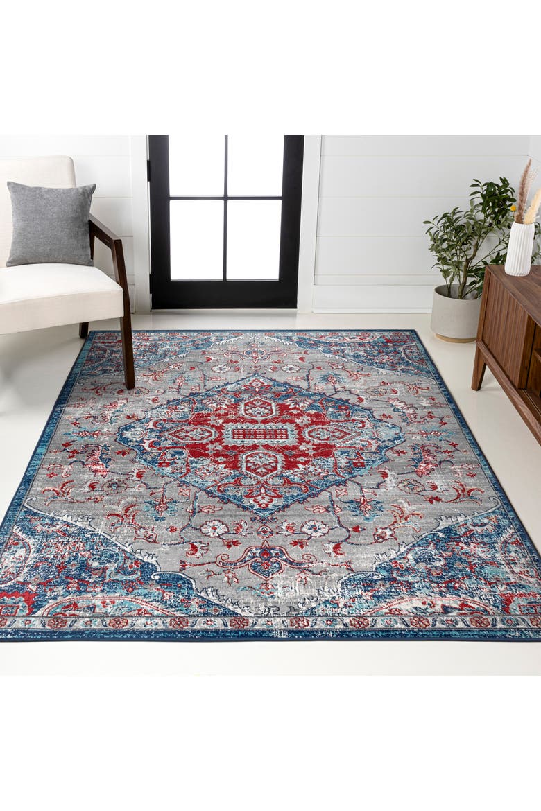 Modern Persian Vintage Medallion Area Rug, Alternate, color, Red/Navy