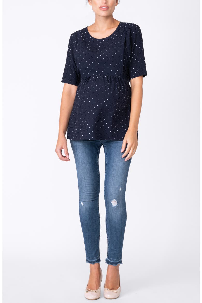 Polka Dot Maternity/Nursing Top, Alternate, color, NAVY DOT