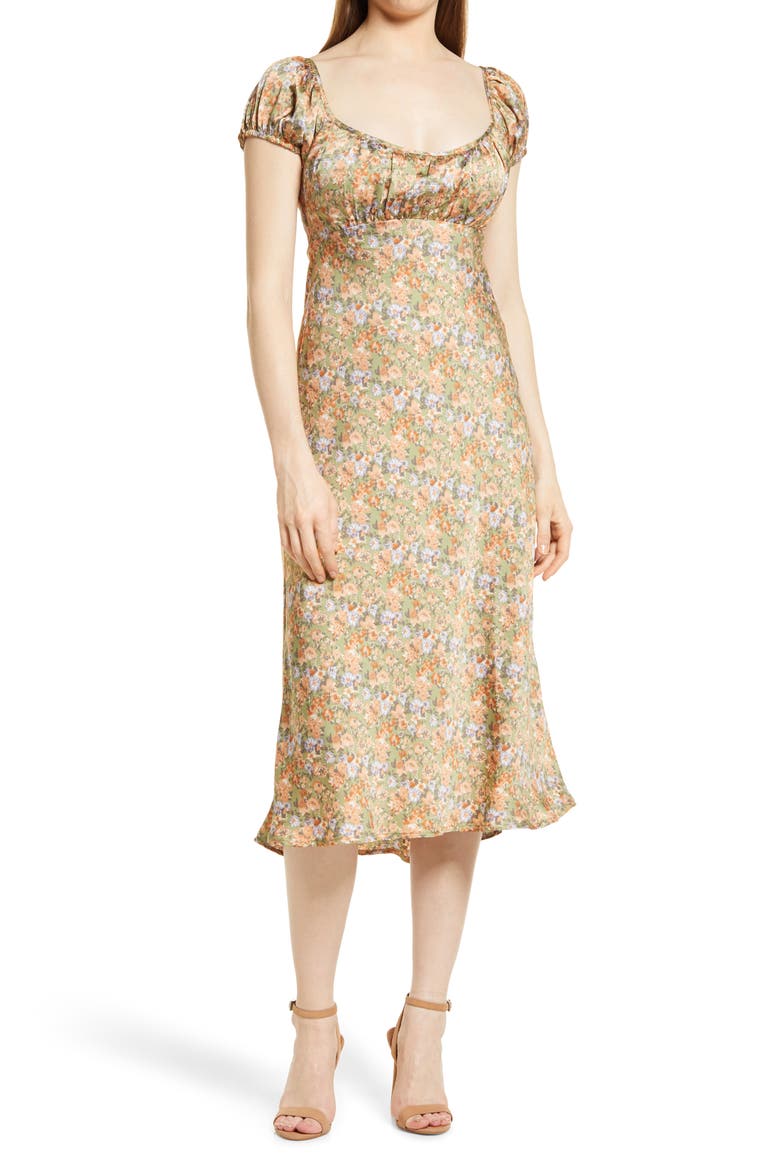 Floral Satin Midi Dress, Main, color, SAGE FLORAL
