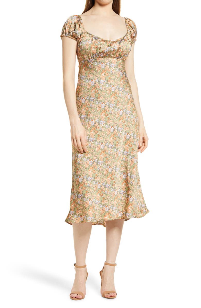 FLORET STUDIOS Floral Satin Midi Dress, Main, color,