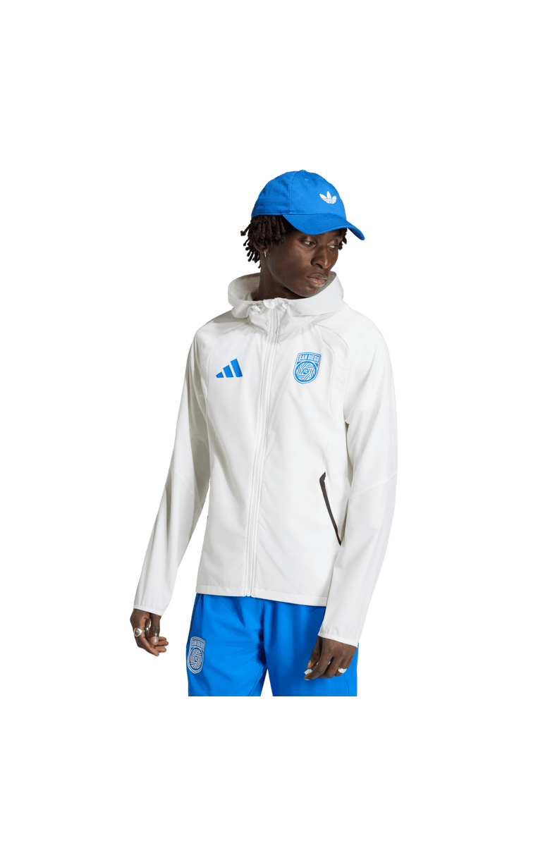 adidas Men's adidas White San Diego FC Tiro Travel Full-Zip Hooded Windbreaker, Main, color, White