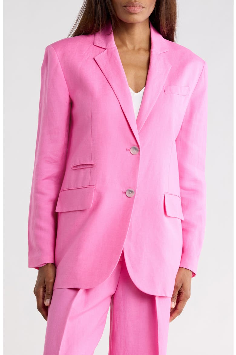 Two-Button Linen Blend Boyfriend Blazer, Main, color, POP PINK