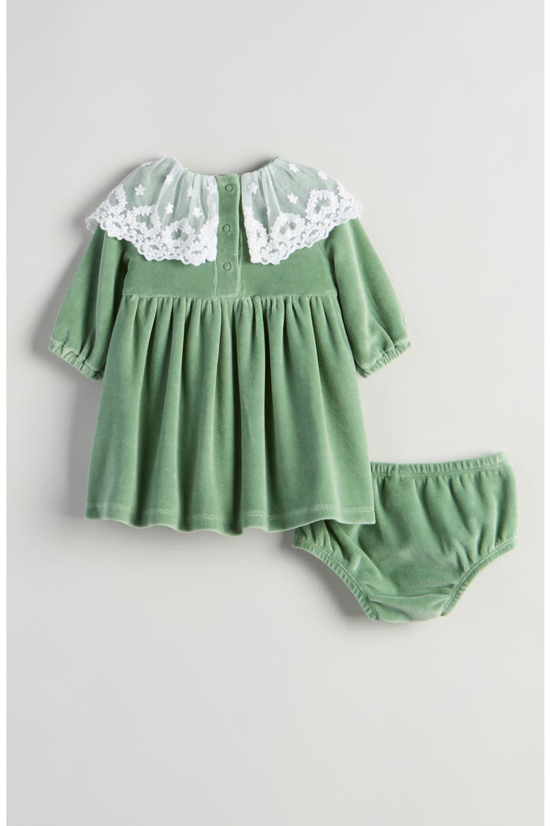 Cotton Blend Velour Dress & Bloomers, Alternate, color, GREEN BAY