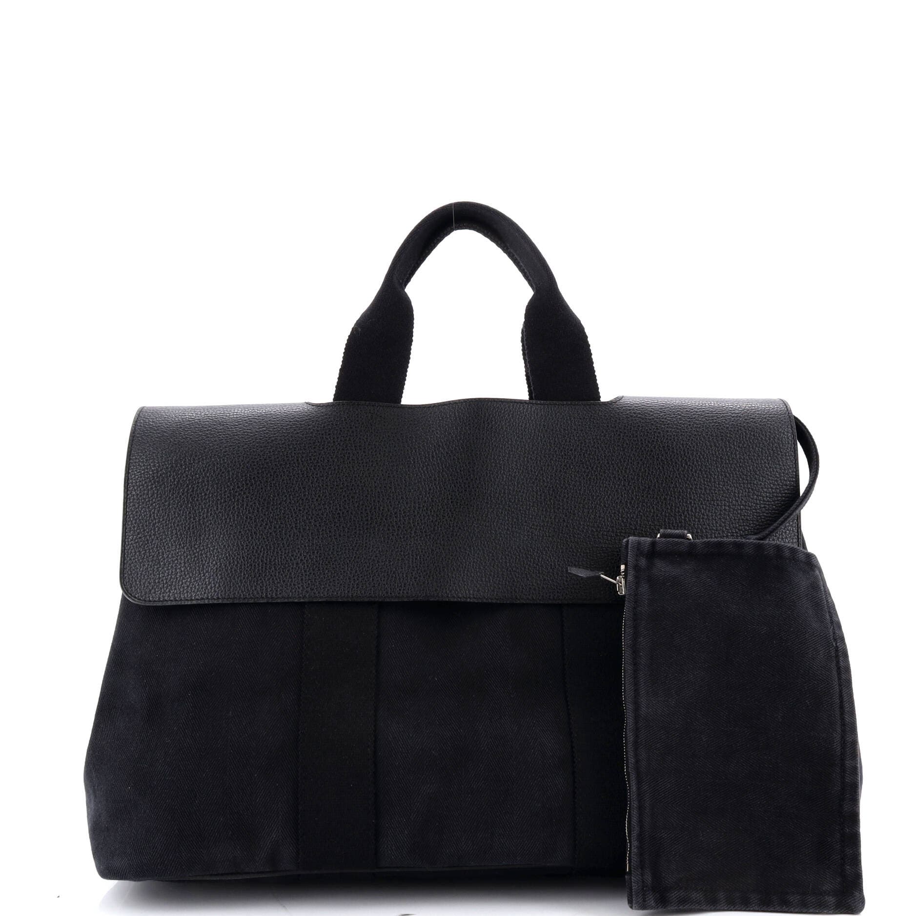 Pre-Owned Hermes Valparaiso Bag Toile and Leather MM, Alternate, color, Noir