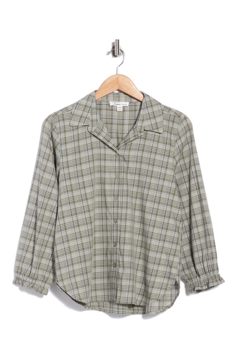 Plaid Three-Quarter Sleeve Shirt, Alternate, color, WINTER GREEN