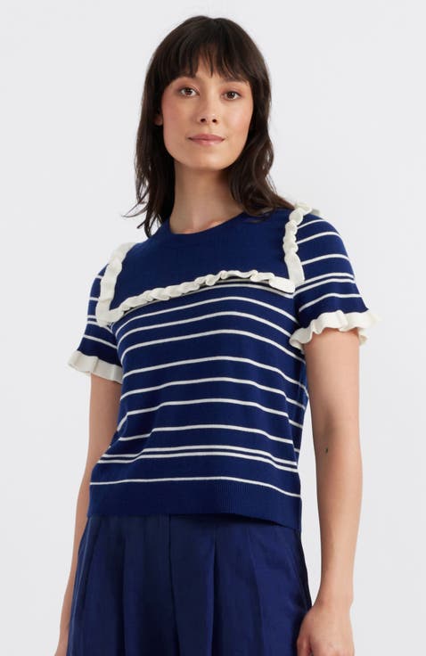 Nautical Stripe Short Sleeve Merino Wool Top
