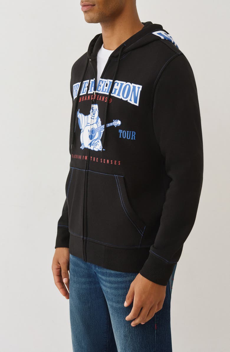 True Religion Buddha Icon Zip Hoodie, Alternate, color, Jet Black