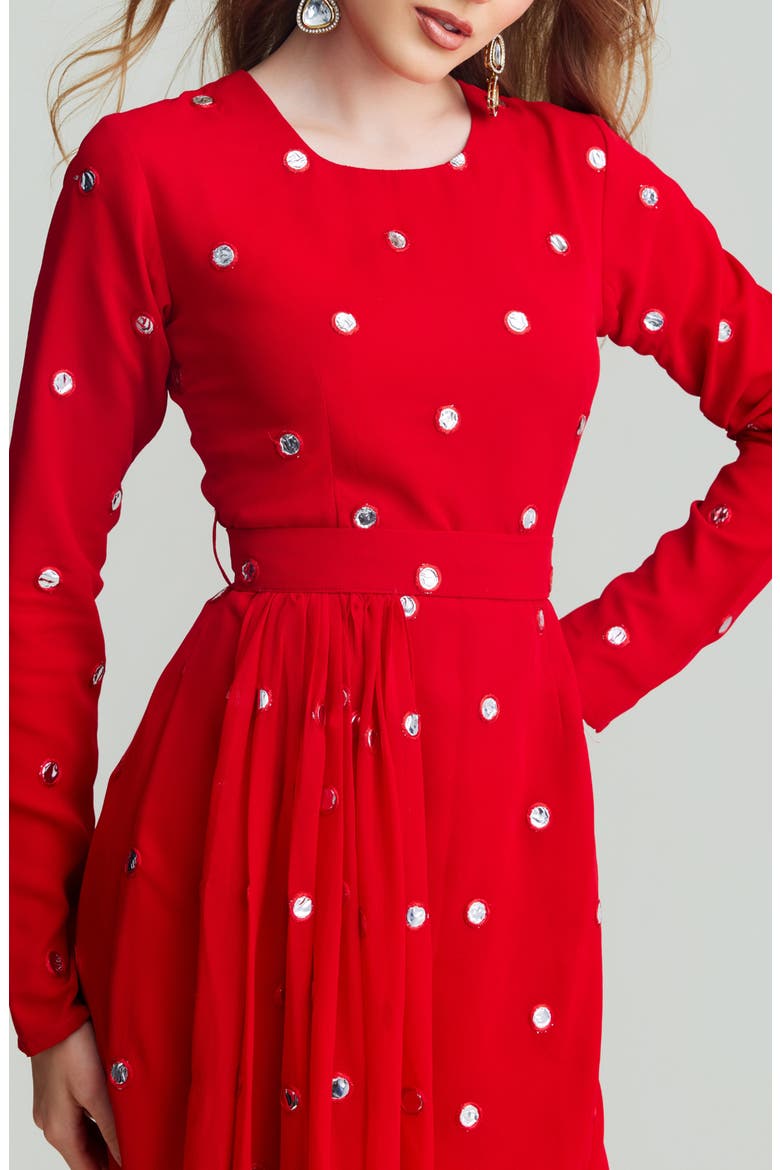 Kaia Long Sleeve Minidress with Removable Drape Belt, Alternate, color, RED