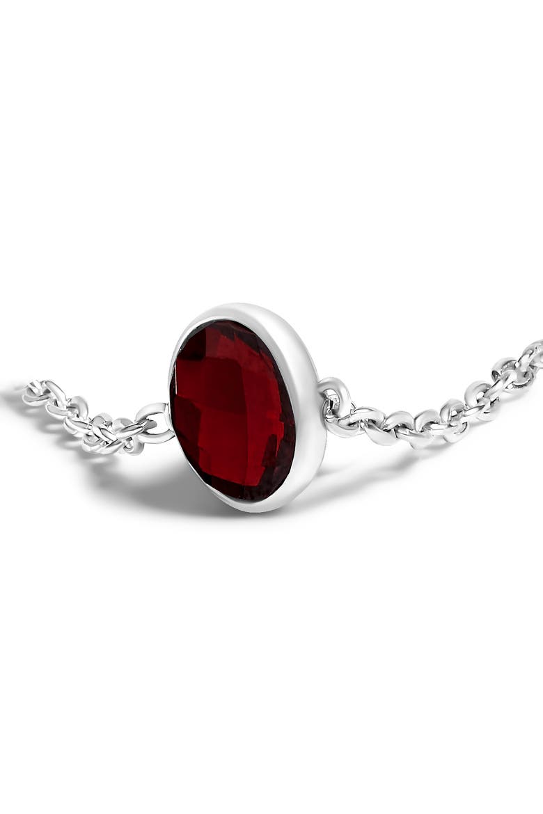 .925 Sterling Silver Bezel Set Red Garnet 5 Station Adjustable Bolo Bracelet, Alternate, color, White