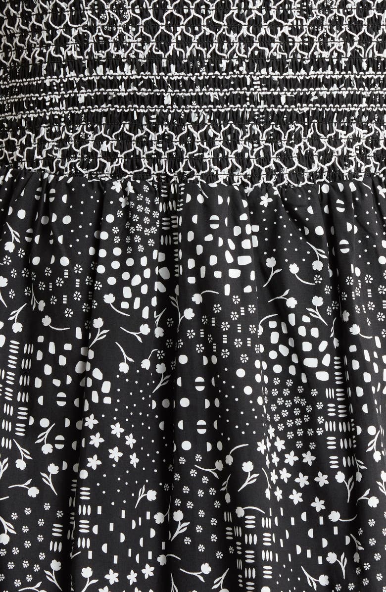 SUGARLIPS Larsa Geometric Print Smocked Dress, Alternate, color, Black-White