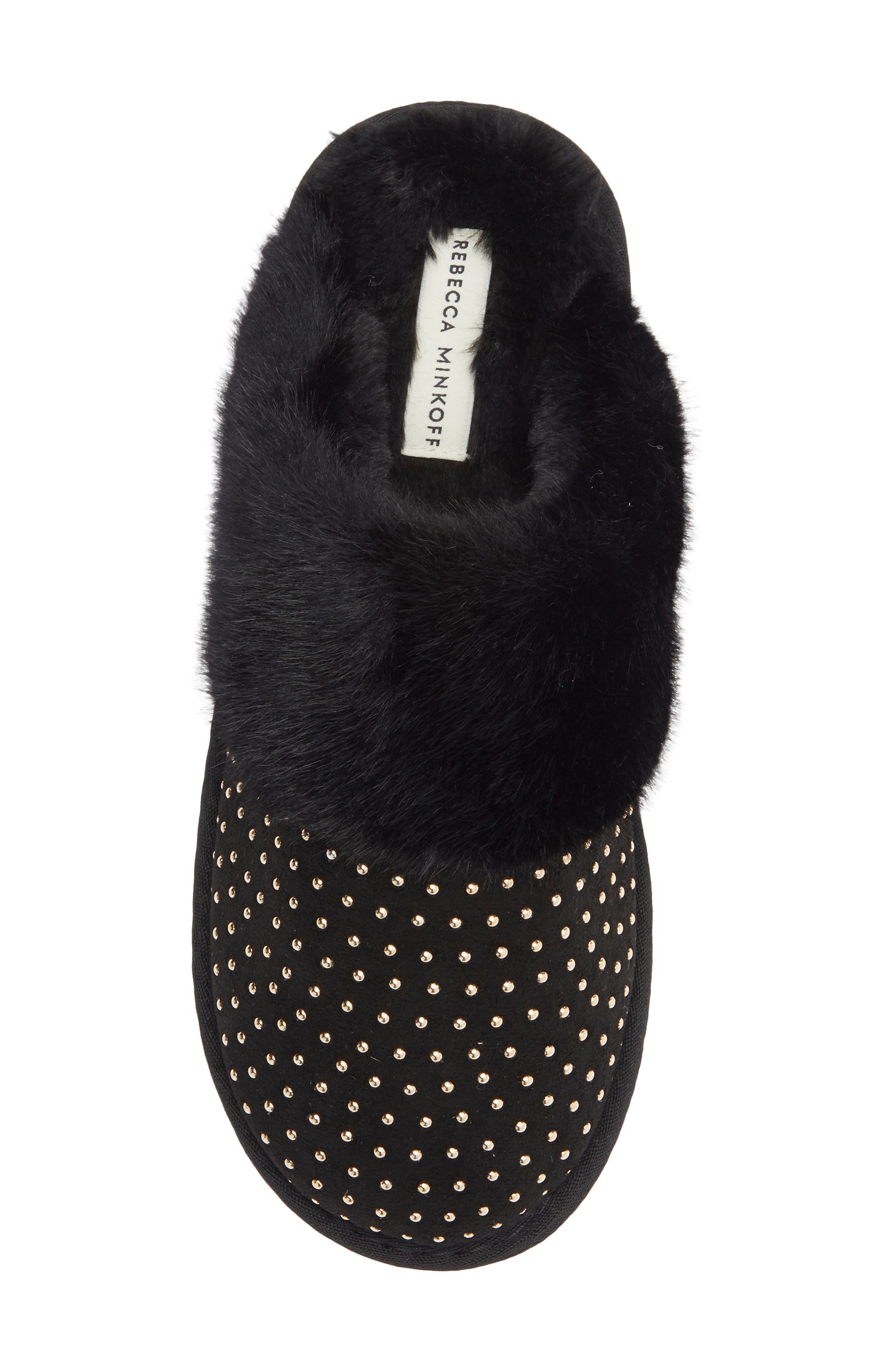 Rebecca Minkoff Marni Faux Fur Trim Scuff Slipper, Alternate, color, Black