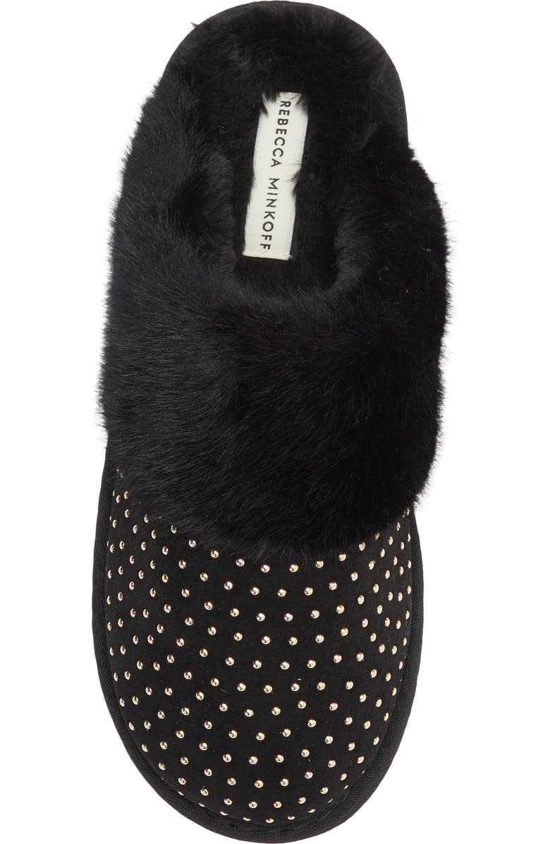 Rebecca Minkoff Marni Faux Fur Trim Scuff Slipper, Alternate, color, Black