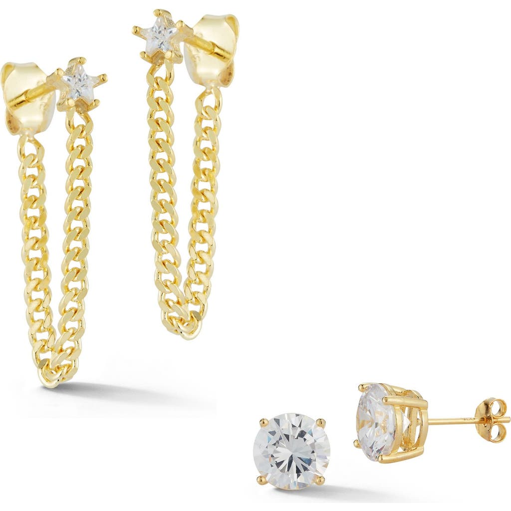 Chloe & Madison Women's Set Of 2 14k Goldplated Sterling Silver & Cubic Zirconia Chain Drop & Stud Earrings In Gold