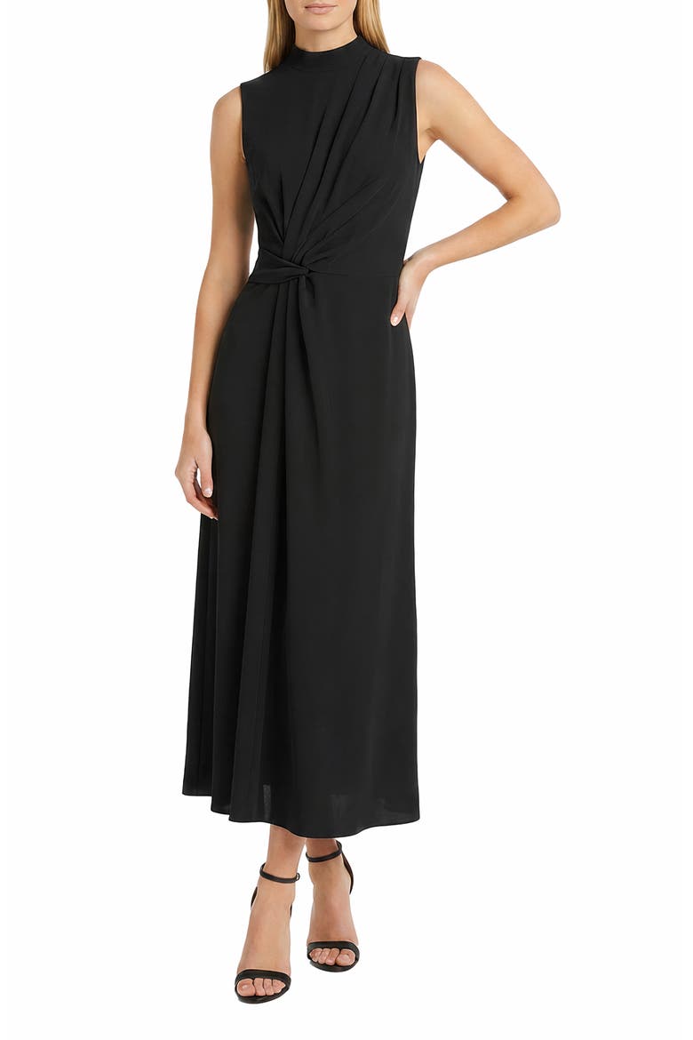 Pleated Sleeveless A-Line Dress, Main, color, BLACK