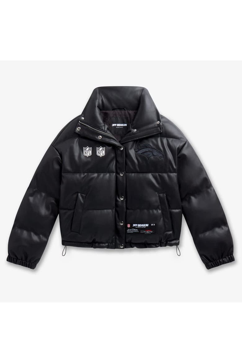 Women's  Black Denver Broncos Faux Leather Puffer Jacket, Alternate, color, Black