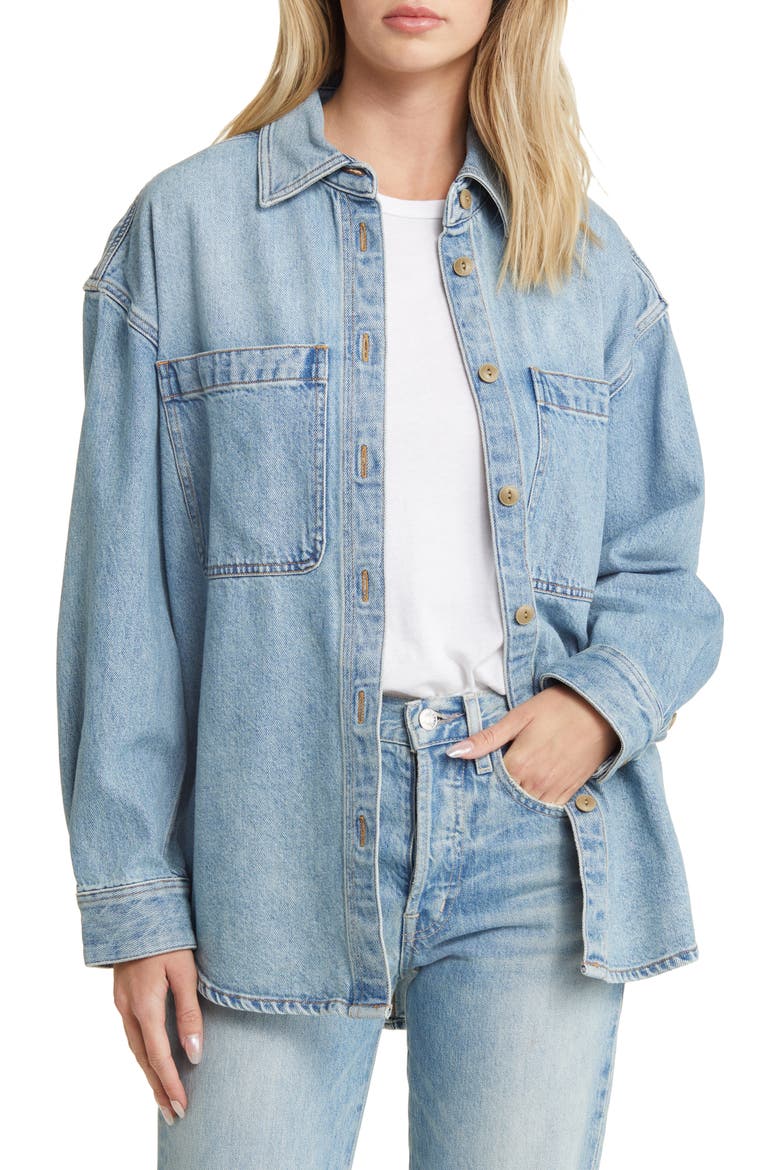 Heavyweight Denim Oversize Button-Up Shirt, Main, color, DERUSSEY WASH