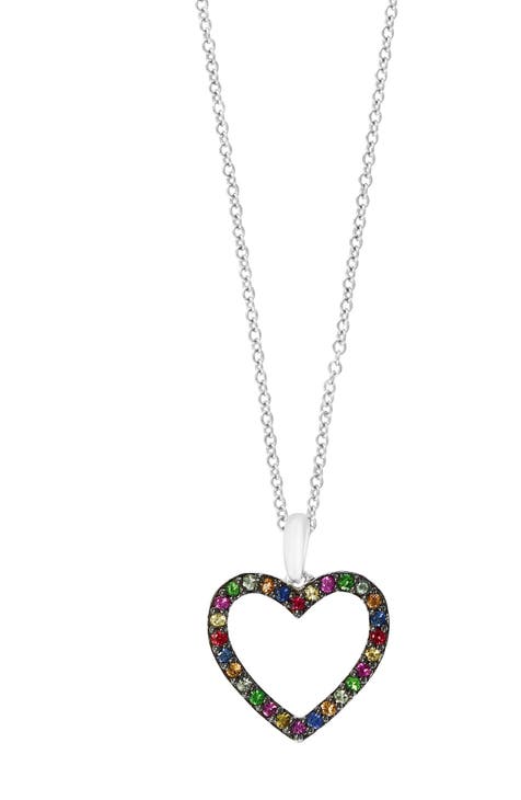 Silver Sapphire Heart Pendant Necklace