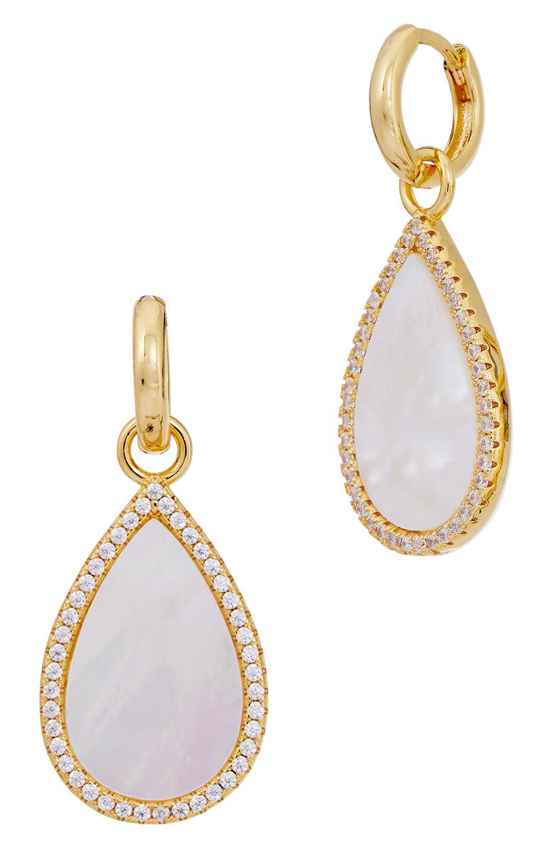 SAVVY CIE JEWELS CZ Halo Mother of Pearl Pear Drop Earrings, Main, color, 