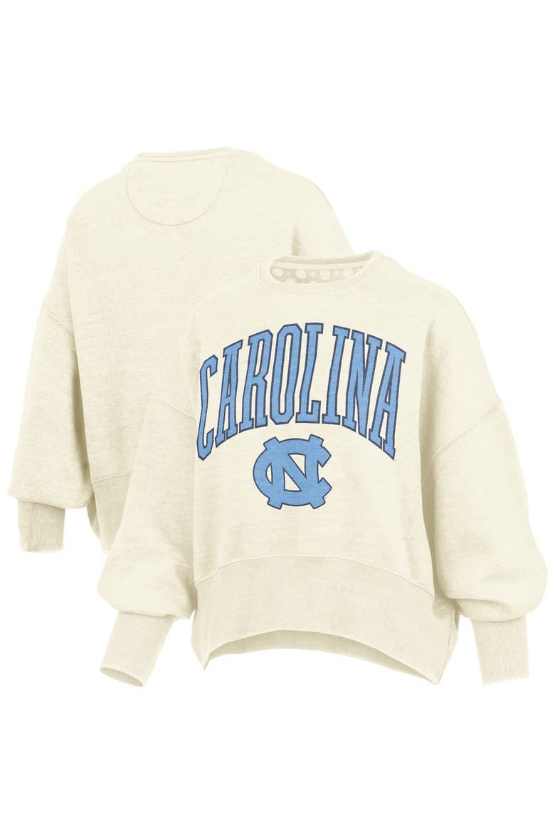 Women's Pressbox Natural North Carolina Tar Heels Oversized Waist-Length Crewneck Sweatshirt, Main, color, Natural