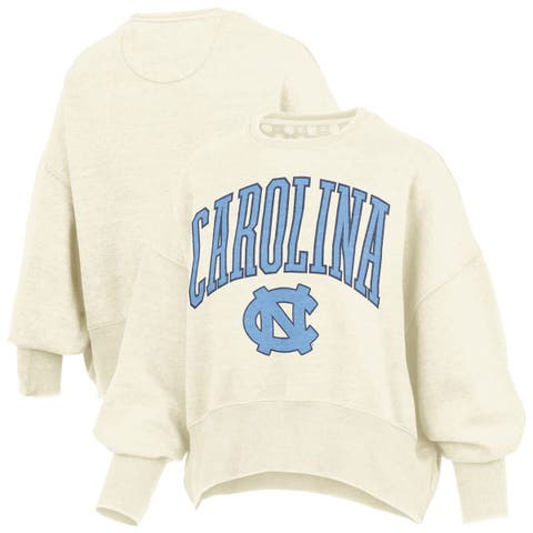 Women's Pressbox Natural North Carolina Tar Heels Oversized Waist-Length Crewneck Sweatshirt