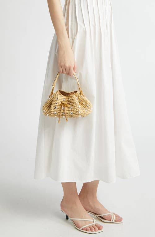 Jimmy Choo Small Cinch Crystal Embellished Raffia Bucket Bag In Gold