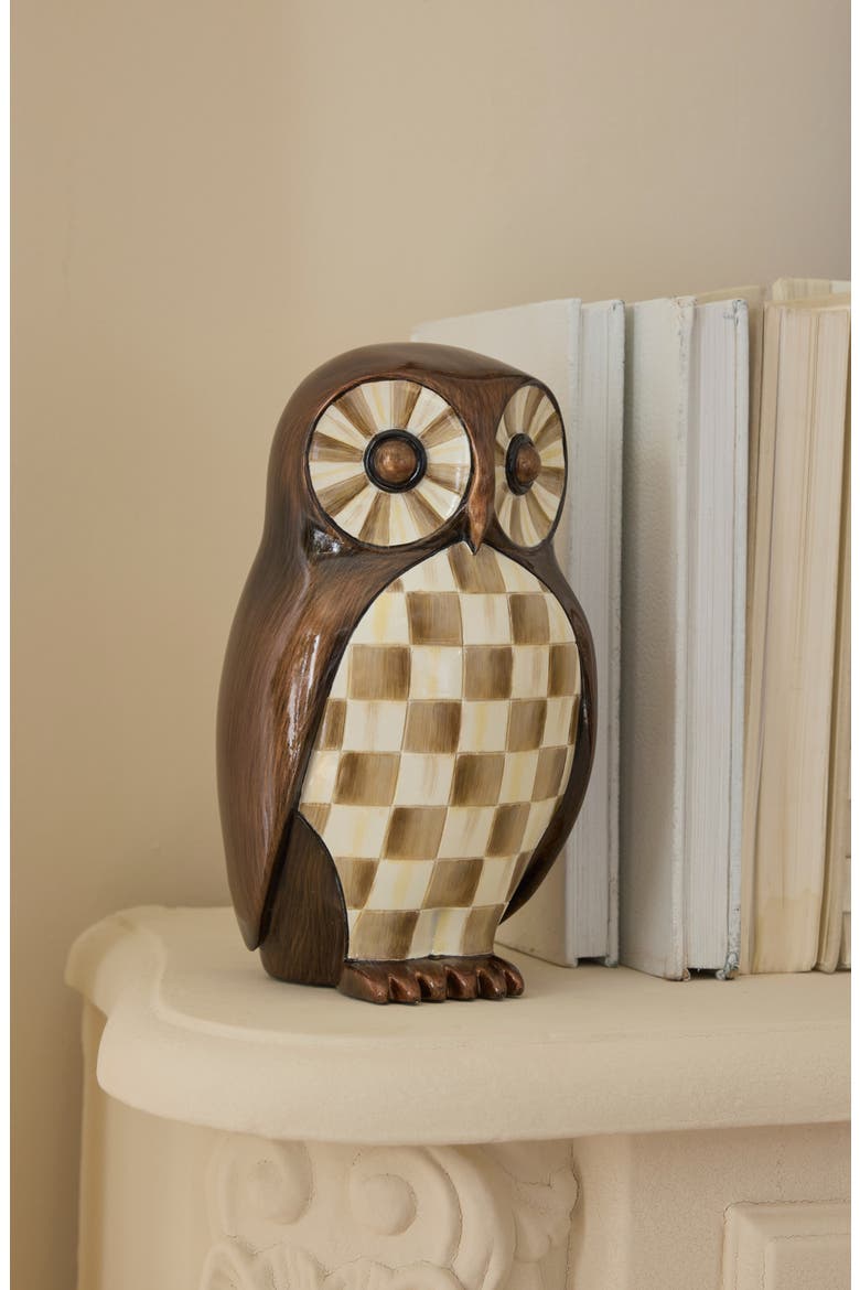 Mocha Check Owl Figurine, Alternate, color, MOCHA