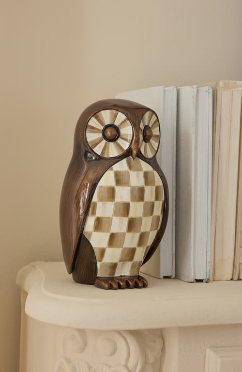 Mackenzie-childs Mackenzie Childs Mocha Check Owl Figurine In Brown