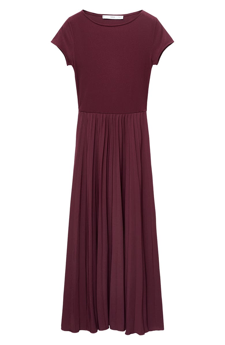 MANGO Pleated A-Line Dress, Main, color, Burgundy