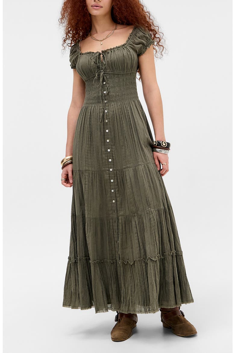 Samira Smocked Maxi Dress, Main, color, KHAKI