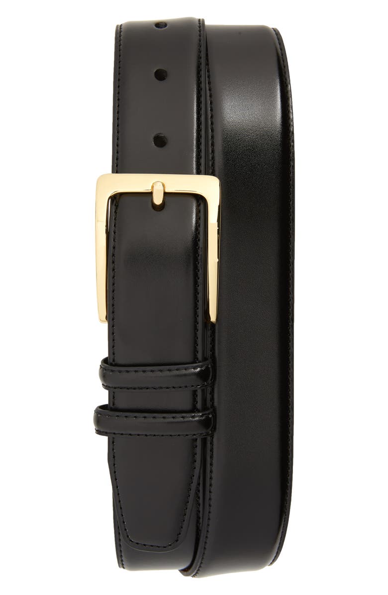 Johnston & Murphy Smooth Leather Belt, Main, color, Black