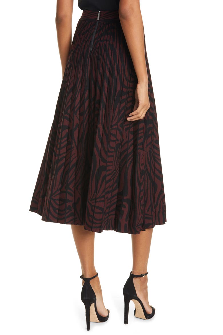 Pleated Zebra Print Skirt, Alternate, color, OXBLOOD