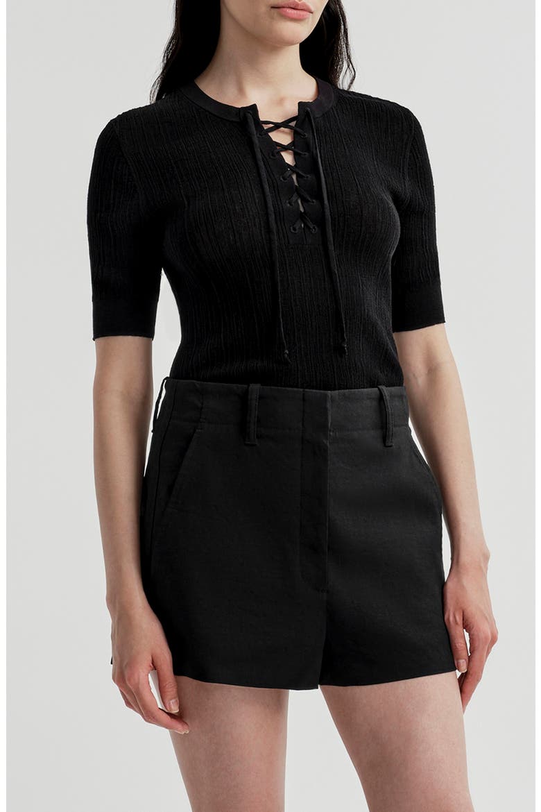Fawn Lace-Up Ribbed Top, Alternate, color, BLACK