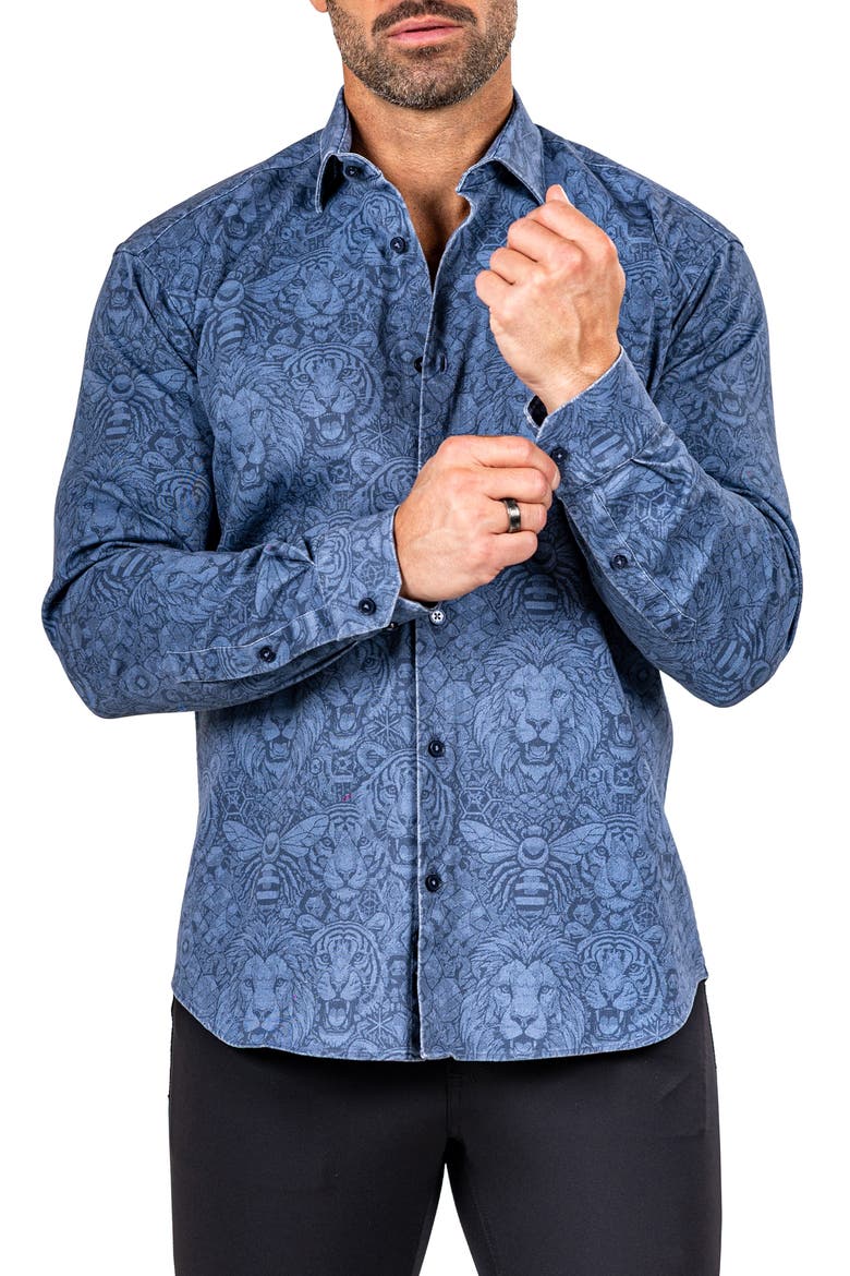 Fibonacci Marthy Contemporary Fit Button-Up Shirt, Alternate, color, BLUE
