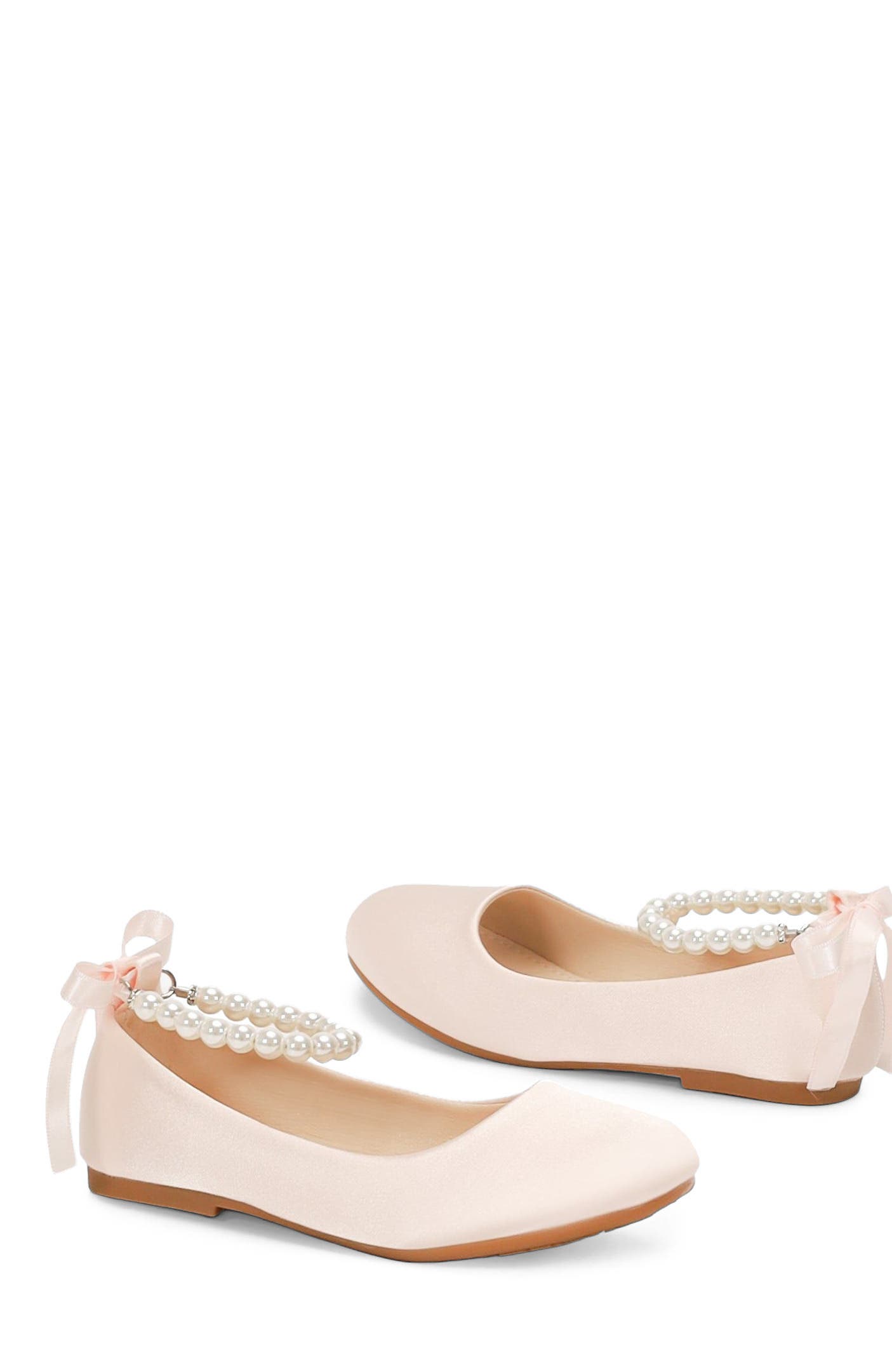 Kailee P Harper Satin Girl Flats with All Pearls Strap, Alternate, color, Pink