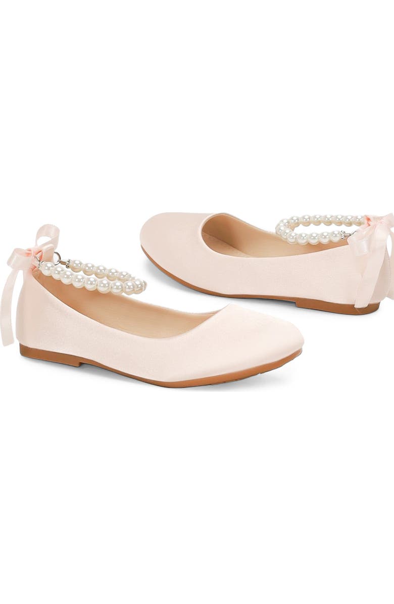 Kailee P Harper Satin Girl Flats with All Pearls Strap, Alternate, color, Pink