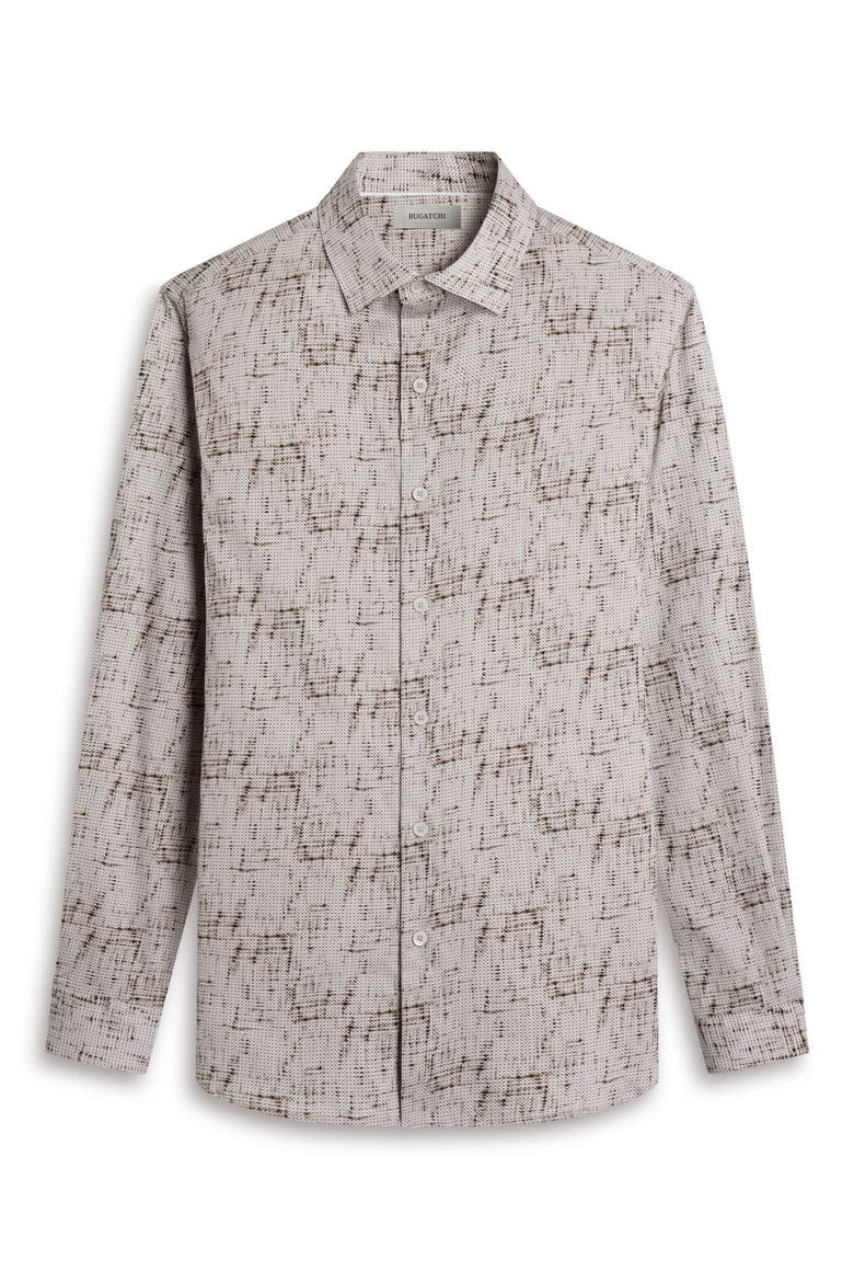 Julian Shaped Fit Abstract Geo Print Stretch Cotton Button-Up Shirt, Alternate, color, KHAKI